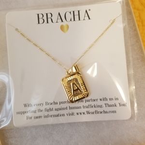 Bracha gold filled initial card necklace "A"